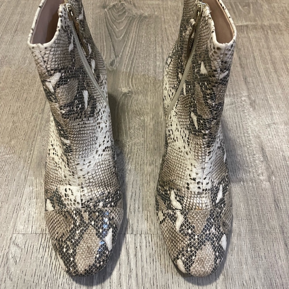 ZARA Faux leather snake print ankle boots with low block heel. Lightly worn.